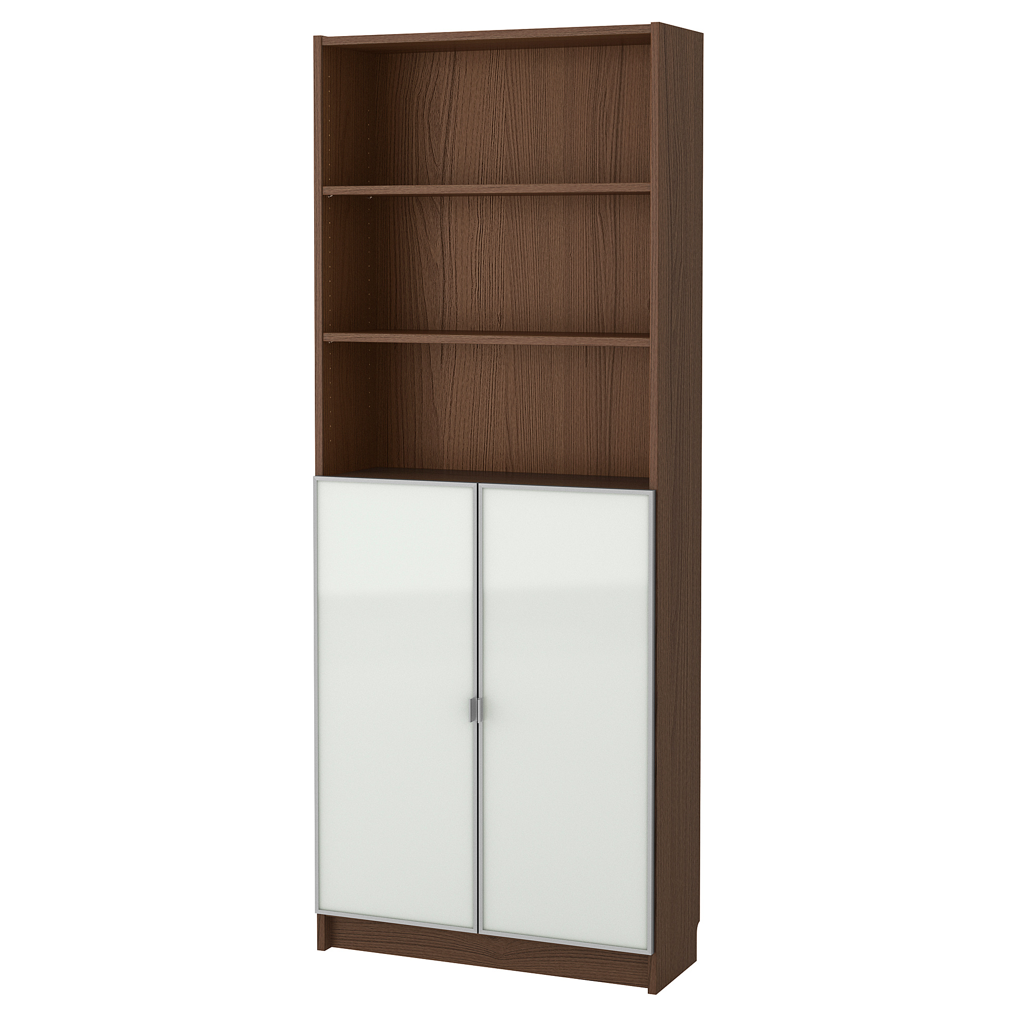 BILLY/MORLIDEN bookcase with glassdoors, brown ash veneer/glass