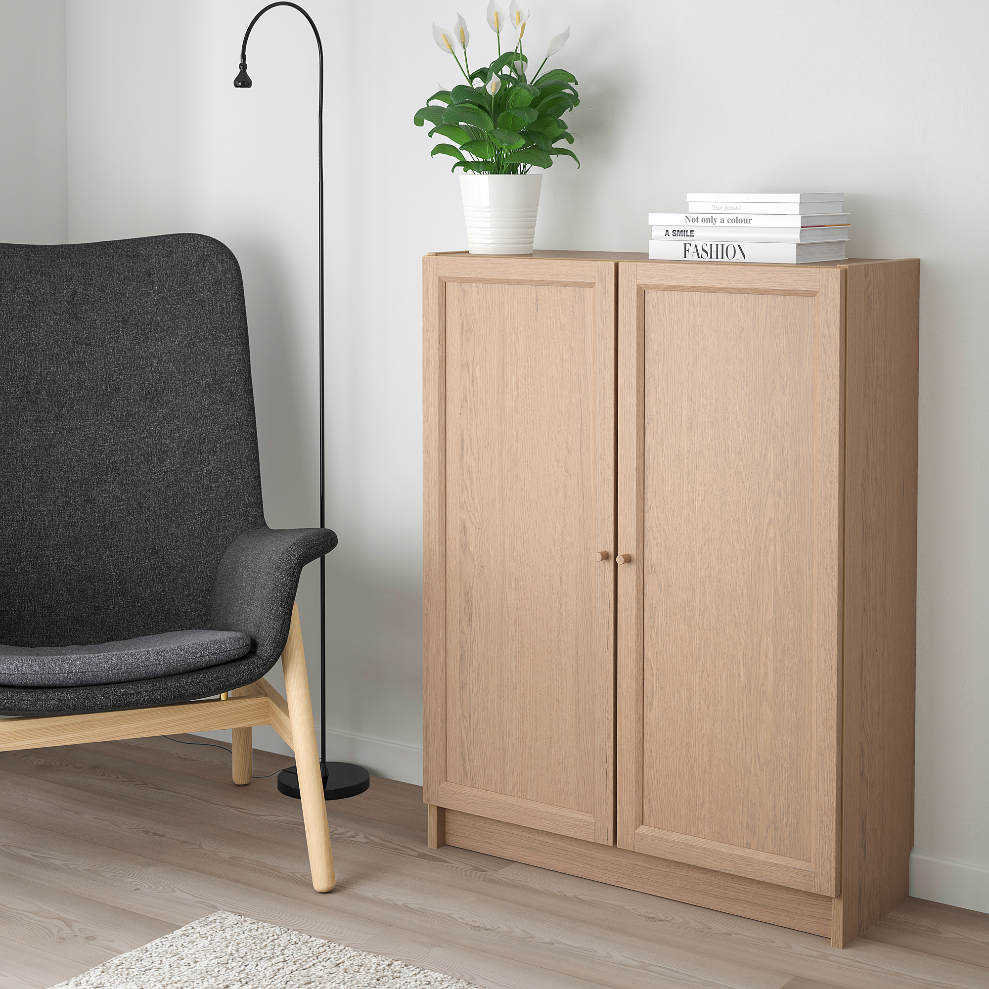 Billy Oxberg Bookcase With Doors White Stained Oak Veneer