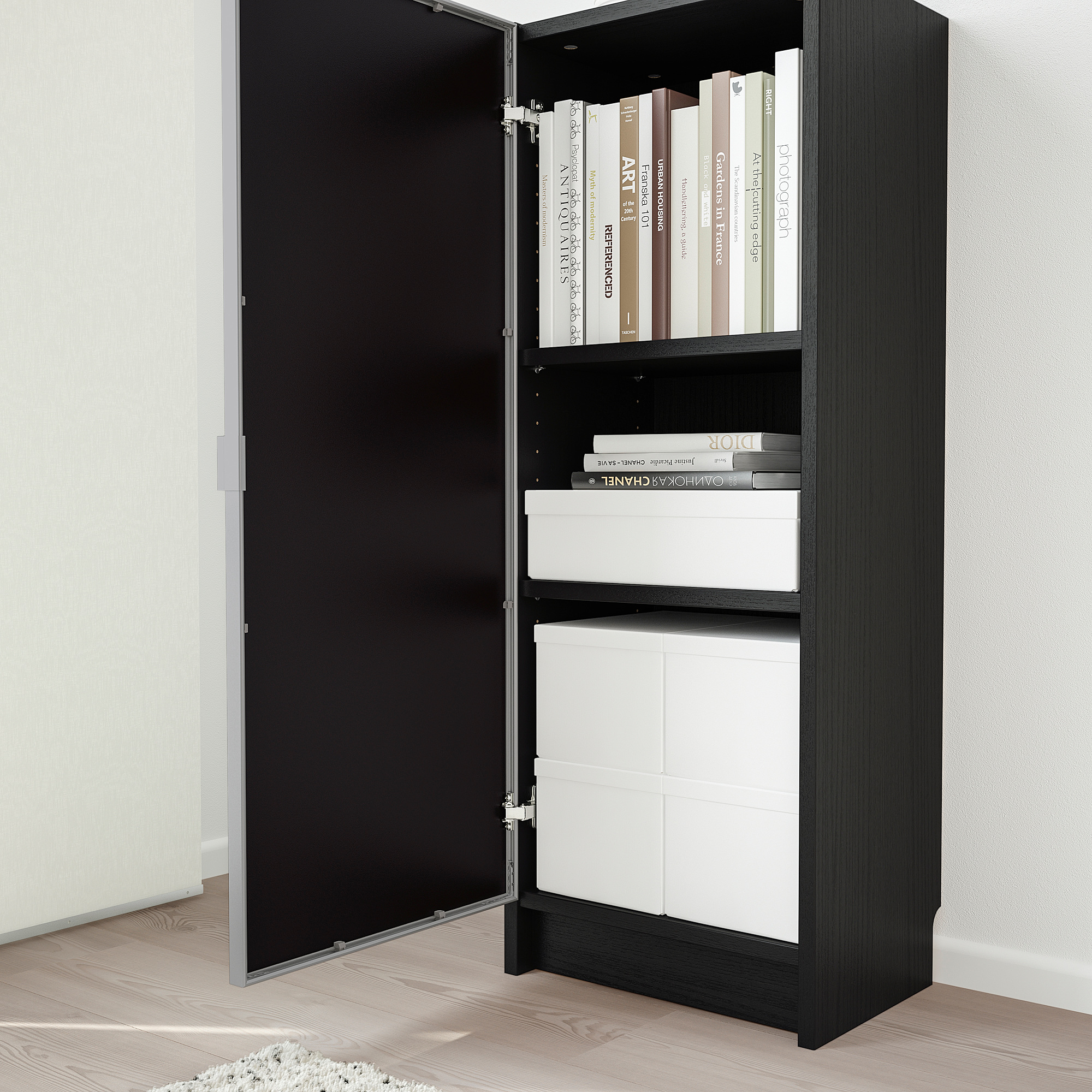 Billy Morliden Bookcase With Glass Door Black Brown Glass