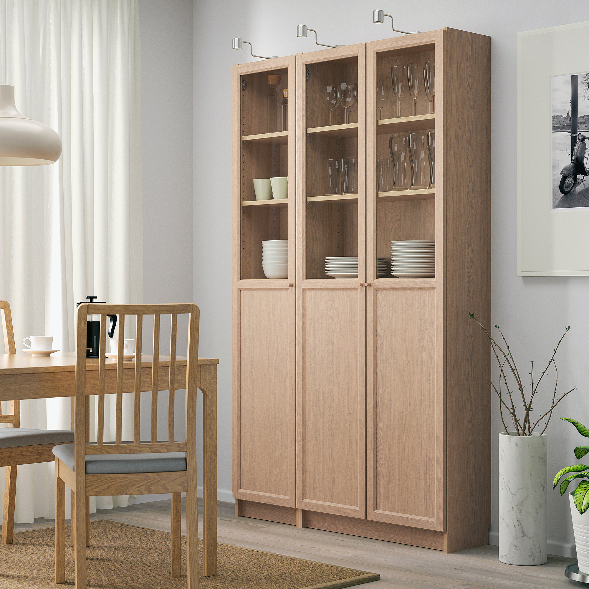 Billy Oxberg Bookcase With Panel Glass Doors White Stained Oak