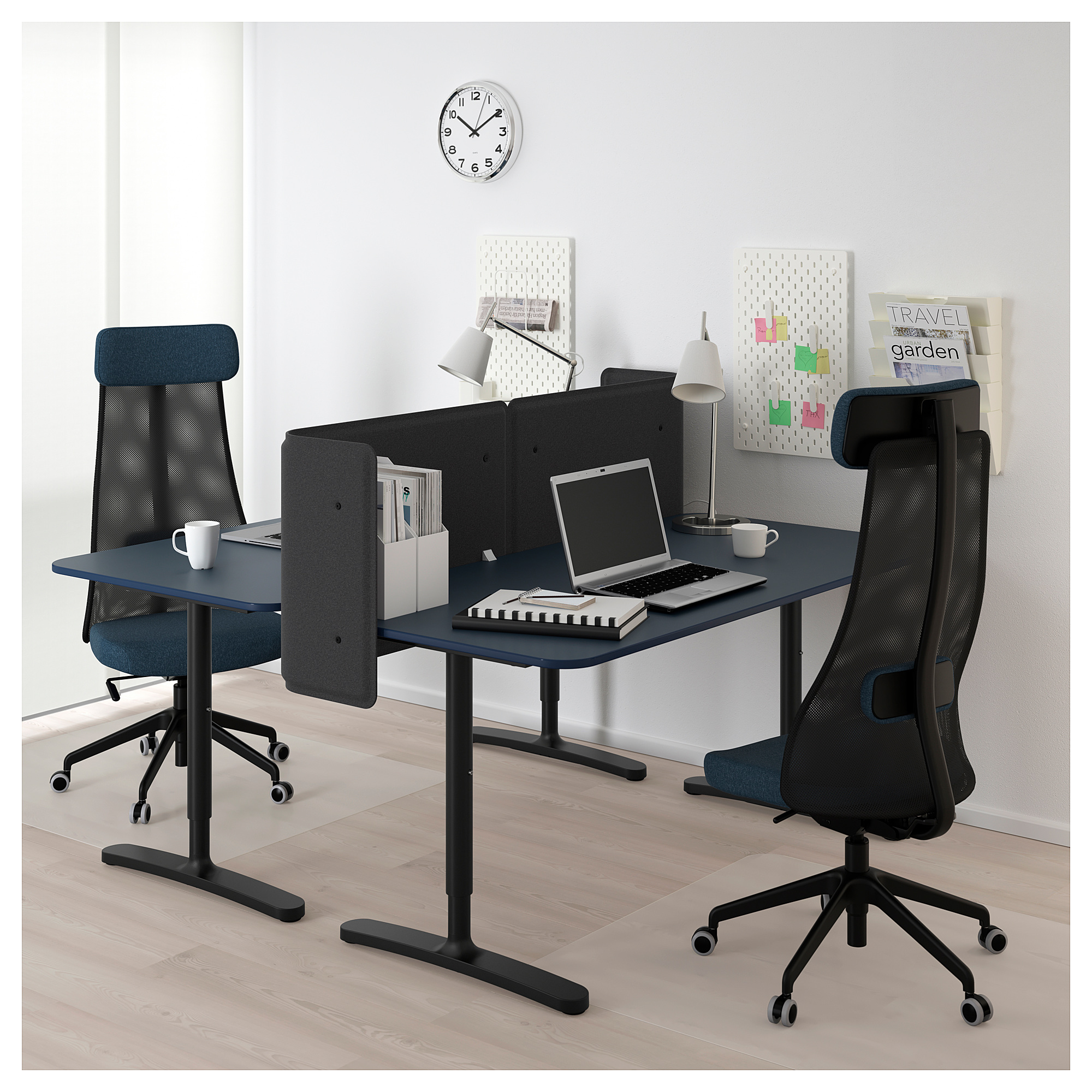 BEKANT desk with screen, linoleum blue/black IKEA Hong Kong and Macau