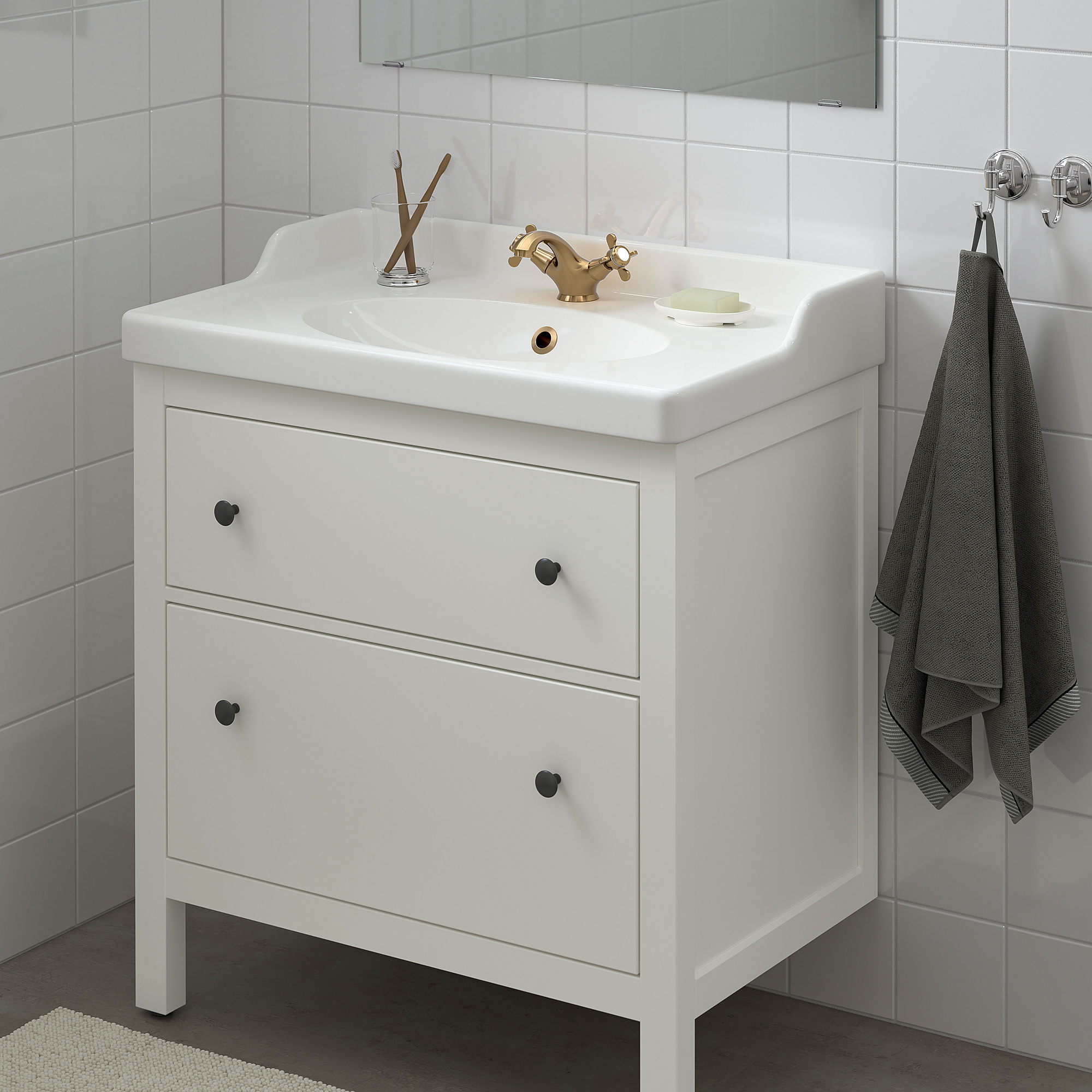 RUTSJÖN/HEMNES wash-stnd w drawers/wash-basin/tap