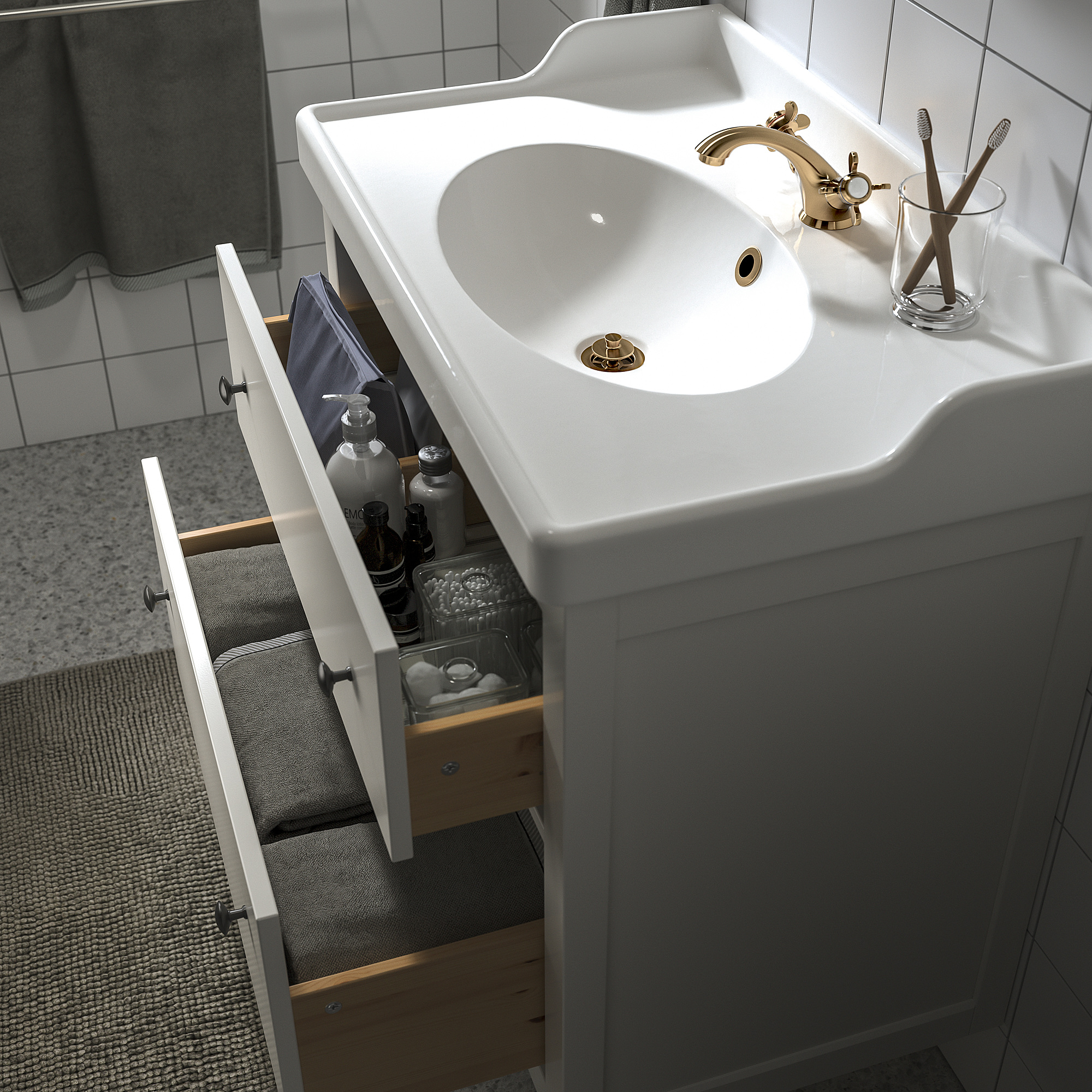 RUTSJÖN/HEMNES wash-stnd w drawers/wash-basin/tap