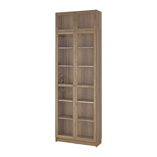 BILLY/OXBERG bookcase w glass doors/ext unit