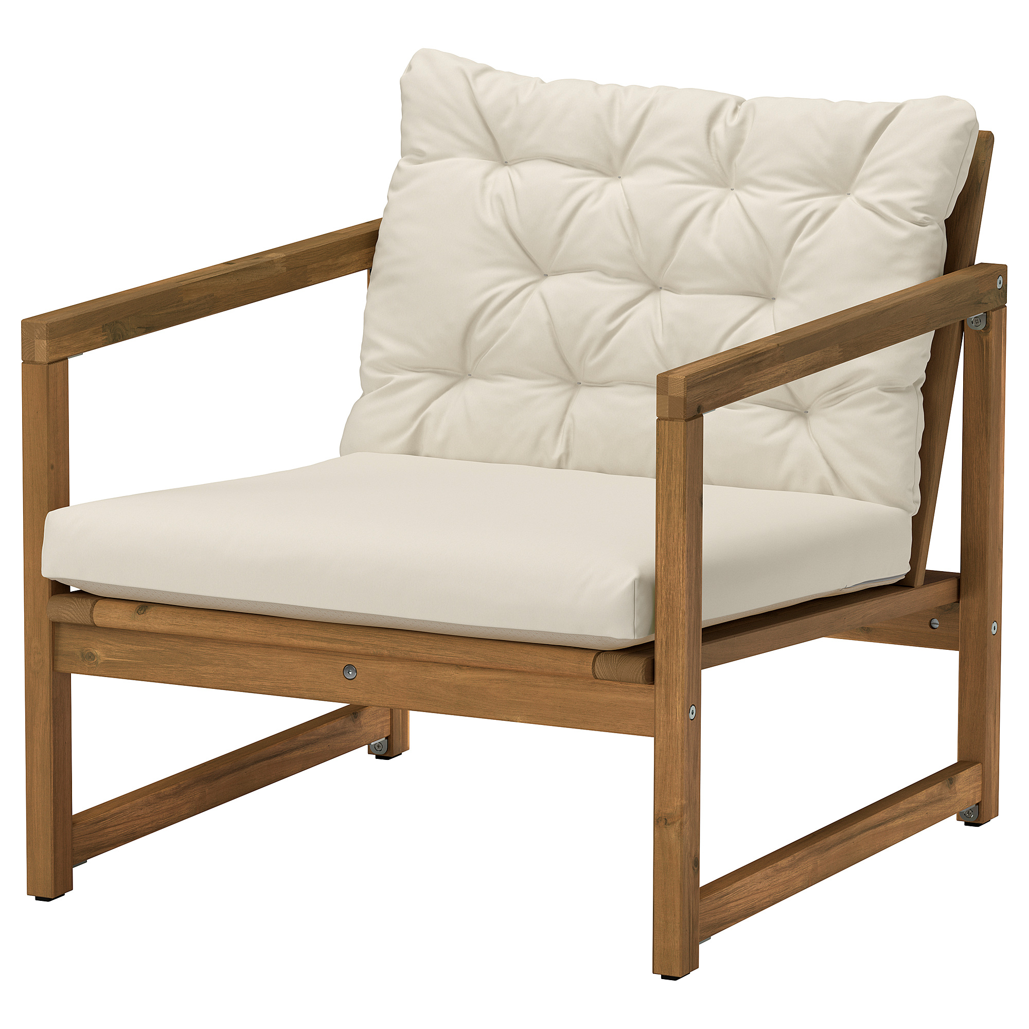 NÄMMARÖ - lounge chair, outdoor, light brown stained/Kuddarna