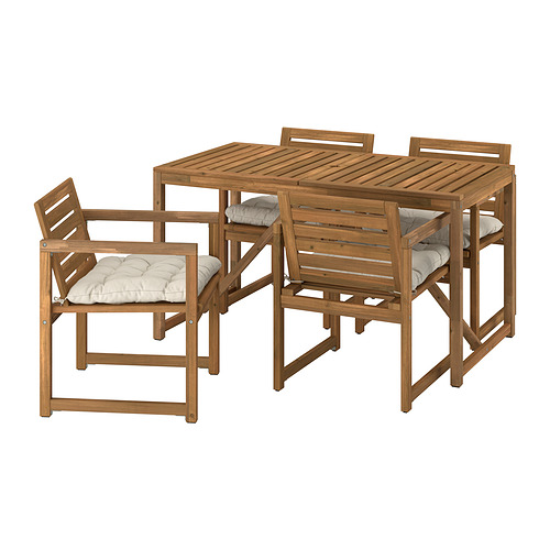 NÄMMARÖ - 戶外檯連扶手椅組合, 染淺褐色/Kuddarna 淺灰米黃色, 140x75 厘米 | IKEA 香港及澳門 - PE996441_S4