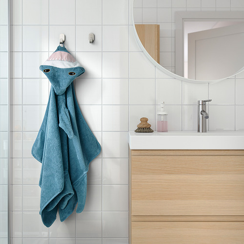 BLÅVINGAD towel with hood