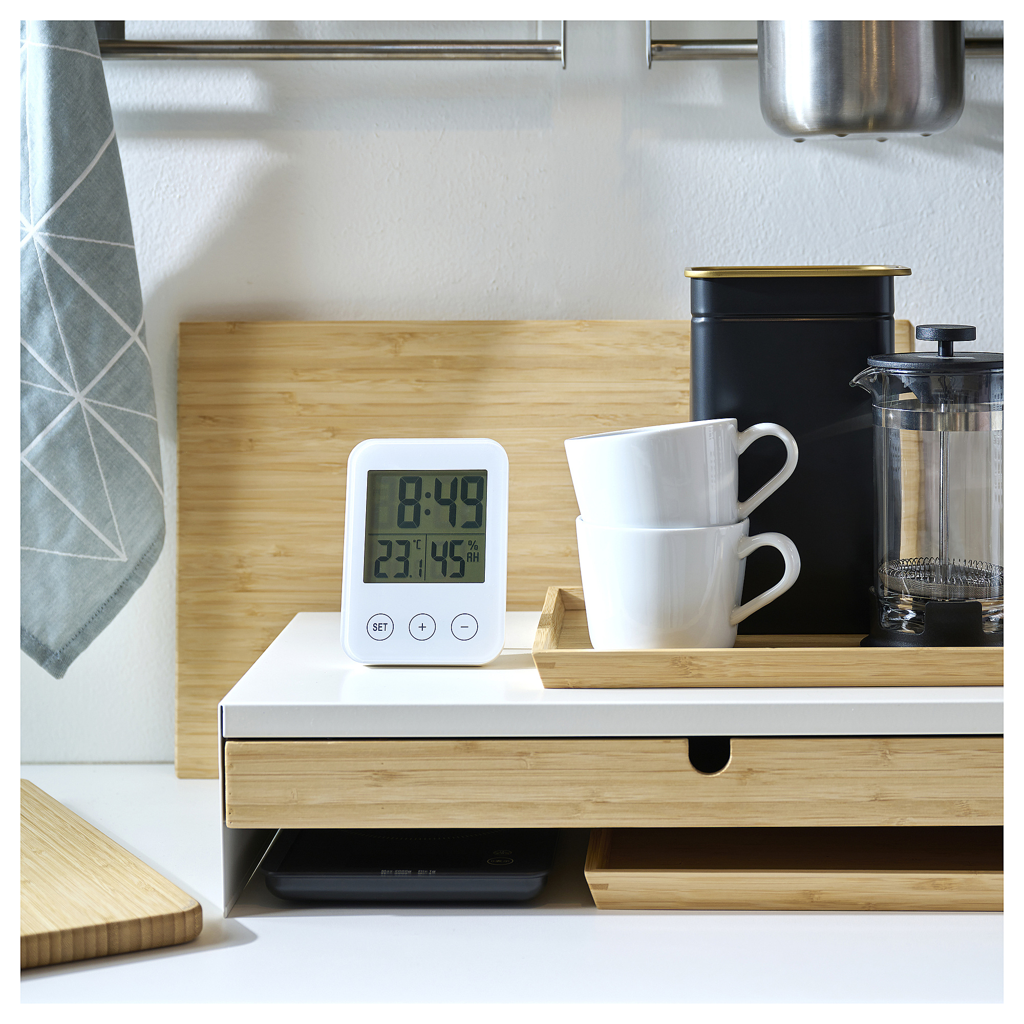 SLÅTTIS clock with hygro-/thermometer