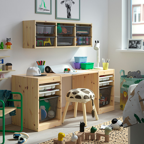 TROFAST desk with mesh storage boxes/trays
