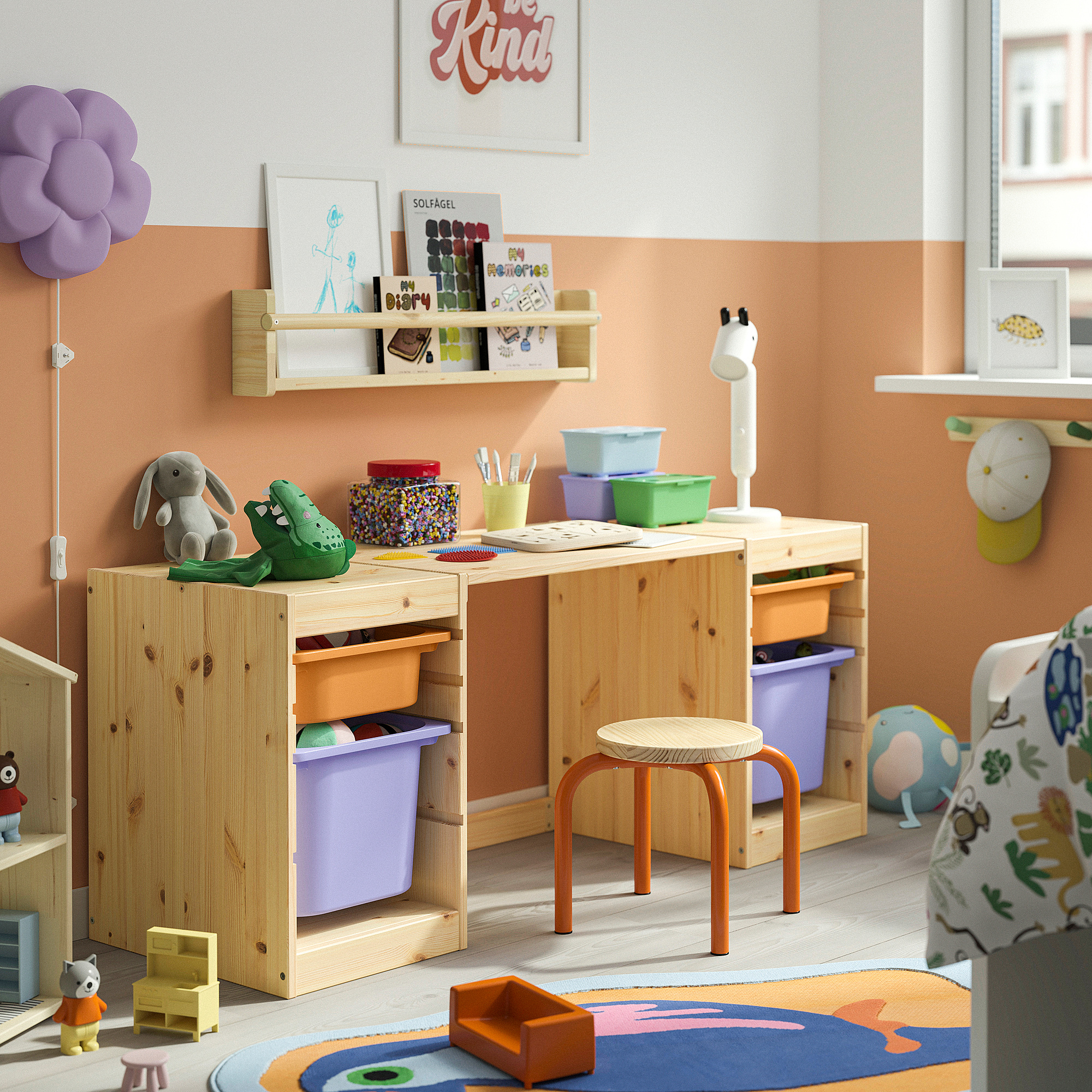 TROFAST desk with storage boxes