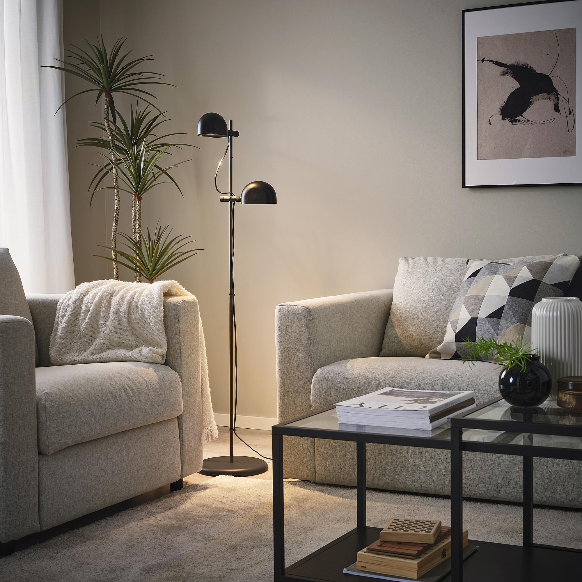 FOLKBÅT floor lamp with 2-spot