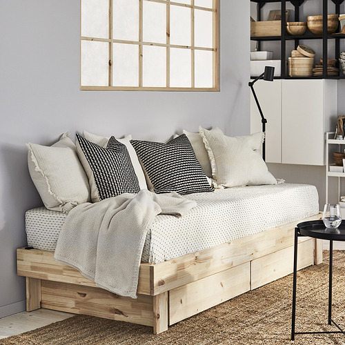 GLAMBERGET extendable bed w stor/2 mattresses