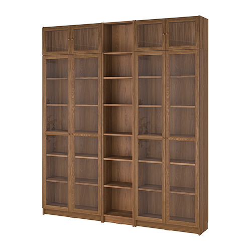 BILLY/OXBERG bookcase w glass doors/ext unit