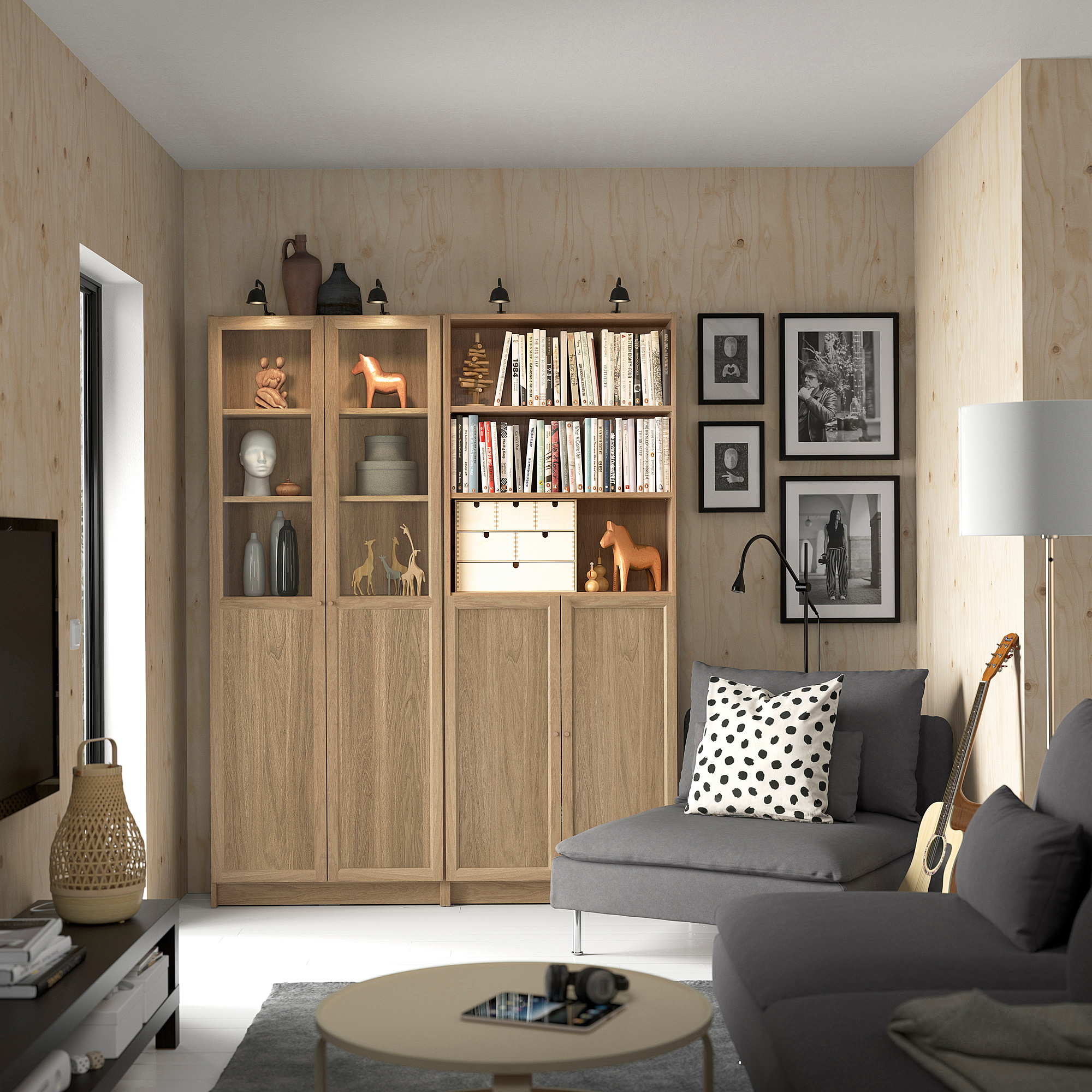 BILLY/OXBERG bookcase with panel/glass doors