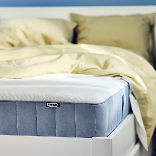VESTERÖY pocket sprung mattress, extra firm/light blue, single