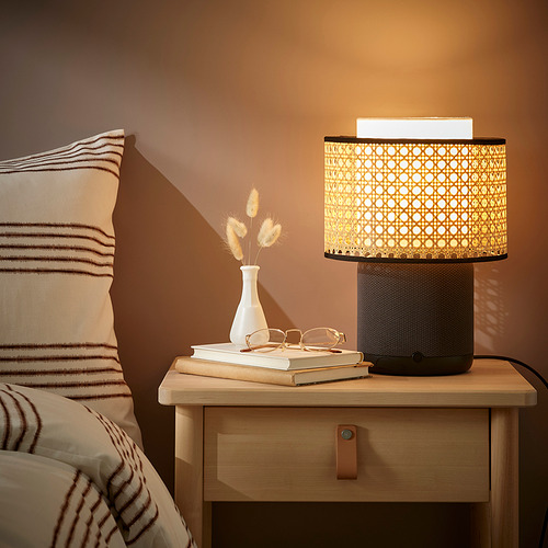 SYMFONISK speaker lamp w Wi-Fi, bamboo shade