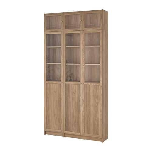 BILLY/OXBERG bookcase w hght ext ut/pnl/glss drs