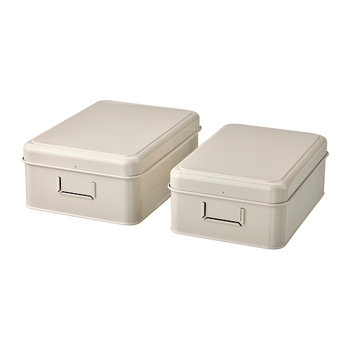 PLOGFÅRA storage box with lid, set of 2