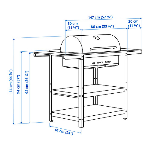 GRILLSKÄR charcoal barbecue w 2 side tables