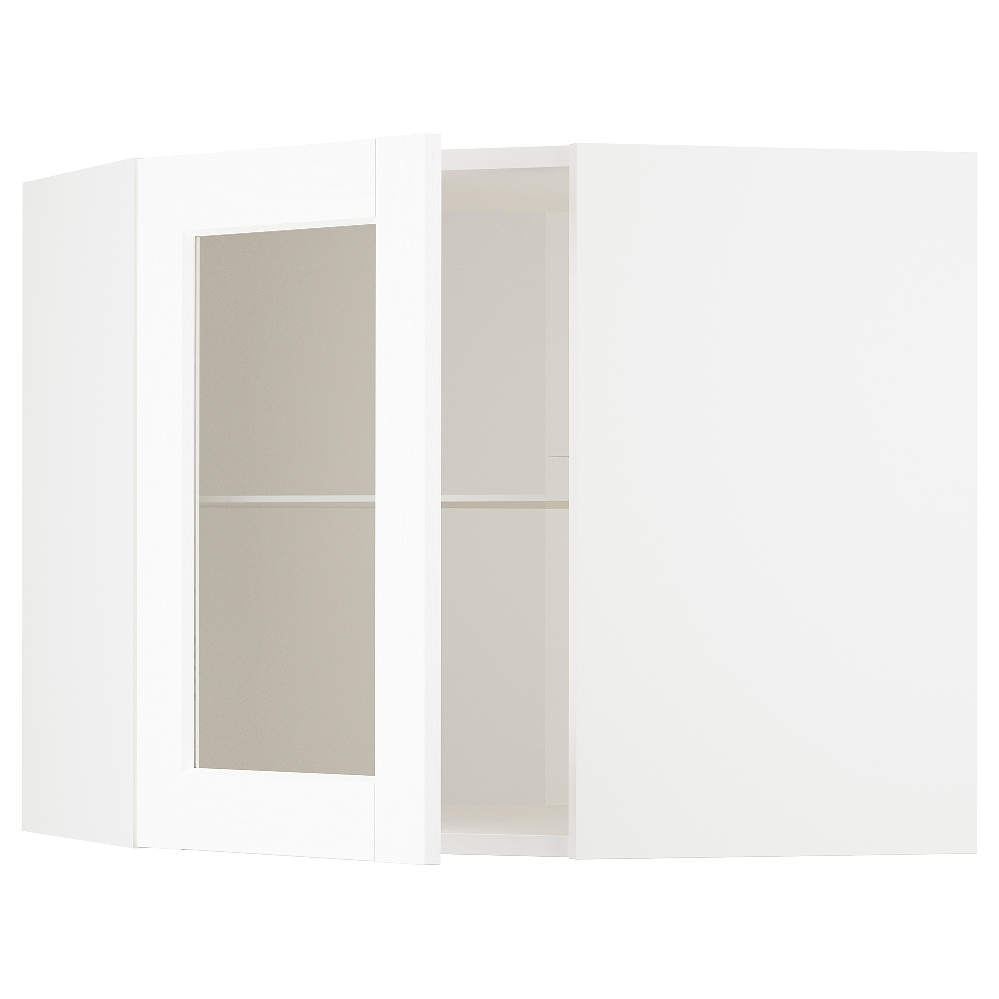 METOD corner wall cab w shelves/glass dr