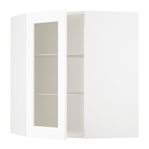 METOD corner wall cab w shelves/glass dr