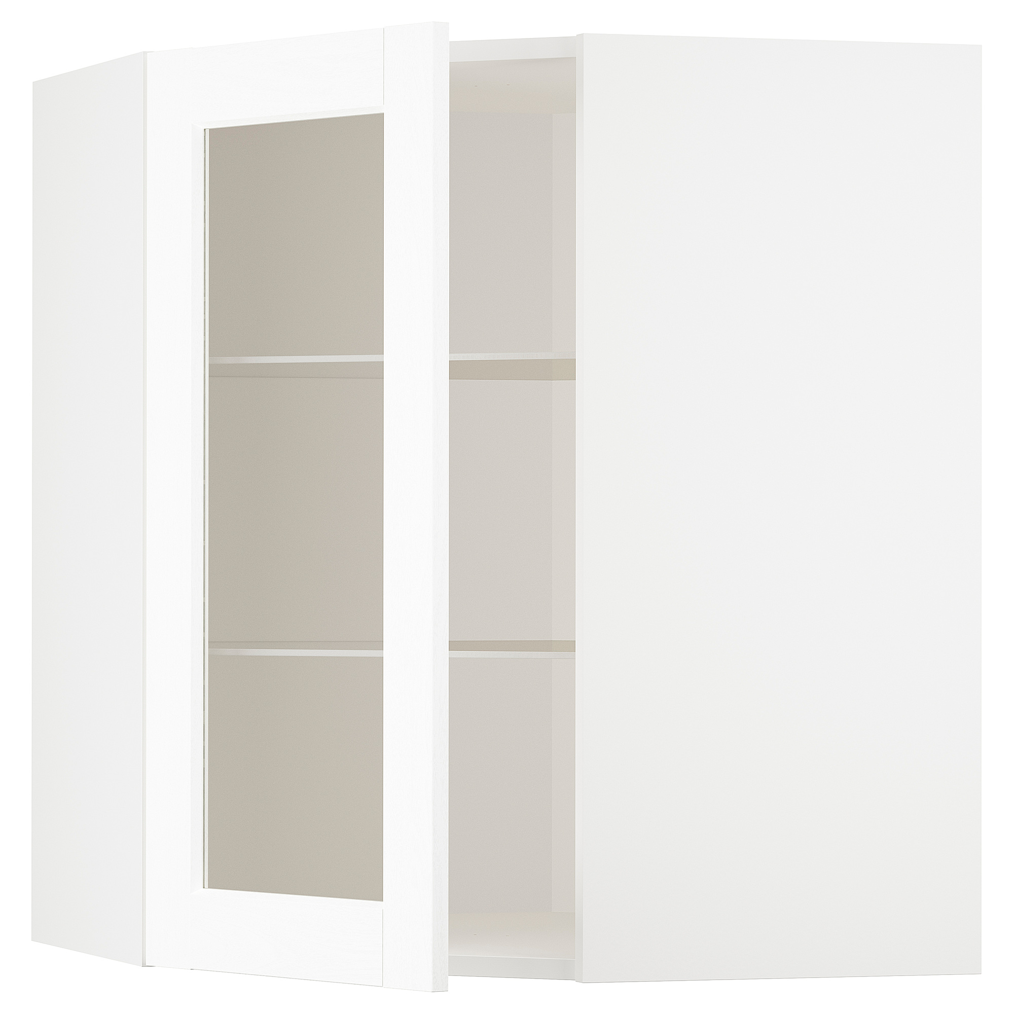 METOD corner wall cab w shelves/glass dr
