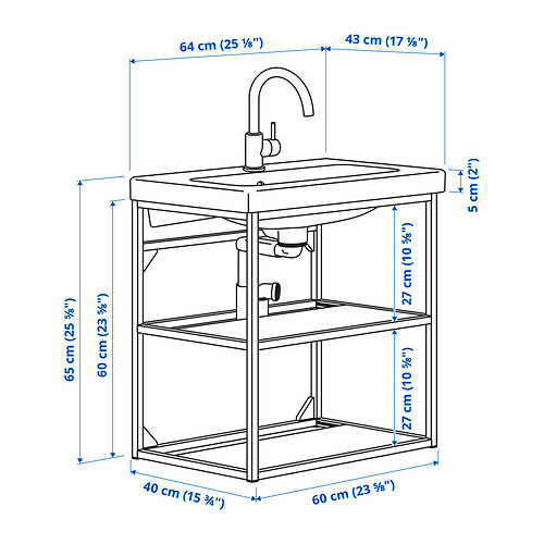 TVÄLLEN/ENHET open wash-stand with 2 shelves