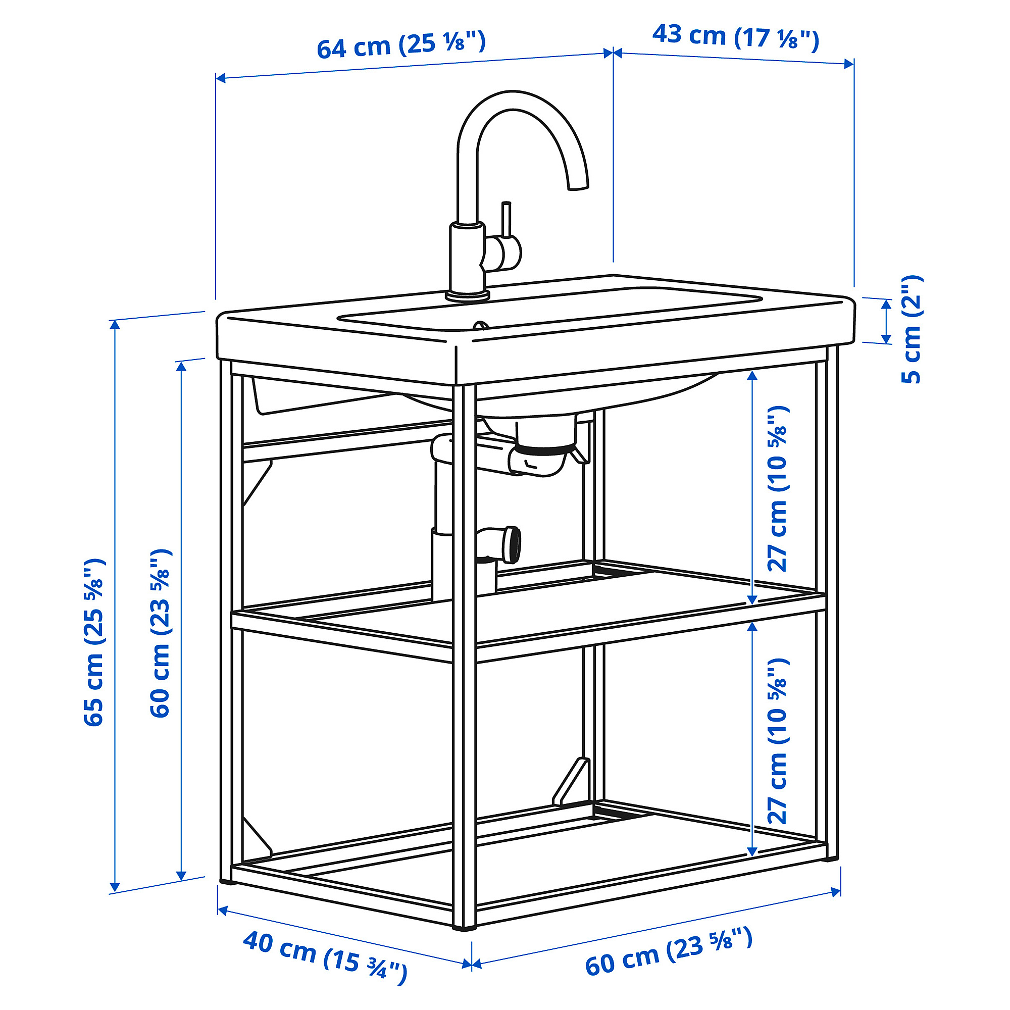 TVÄLLEN/ENHET open wash-stand with 2 shelves
