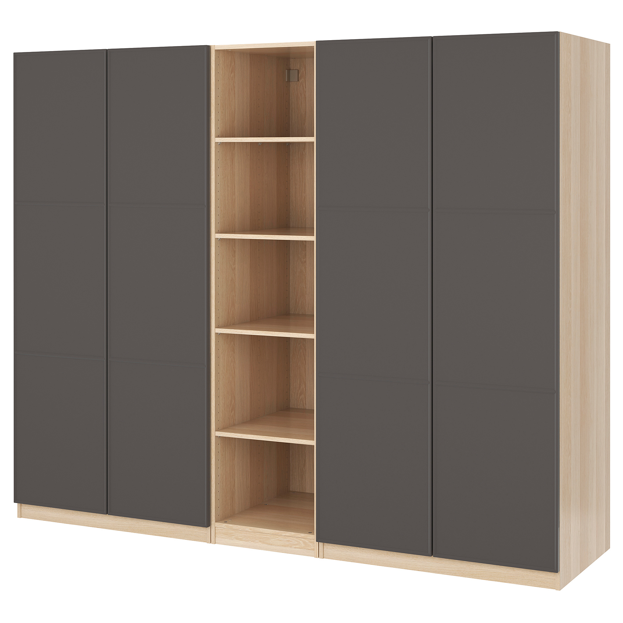 PAX wardrobe, white stained oak effect/Meråker dark grey IKEA Hong