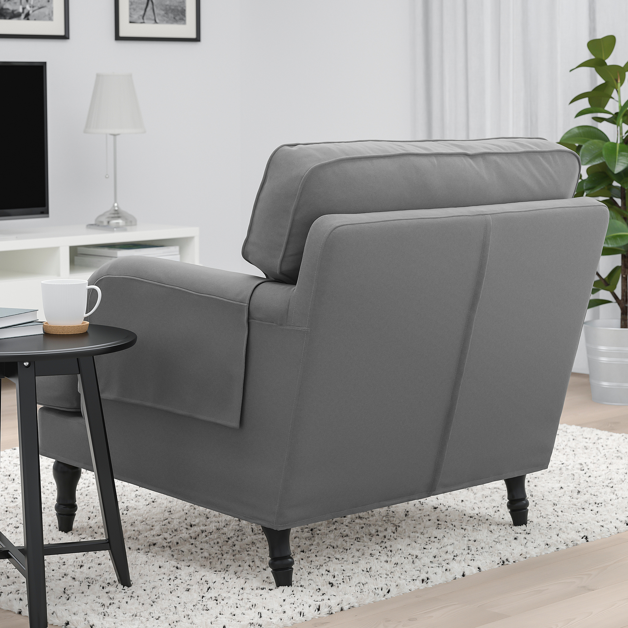 STOCKSUND armchair, Ljungen medium grey/black/wood IKEA Hong Kong