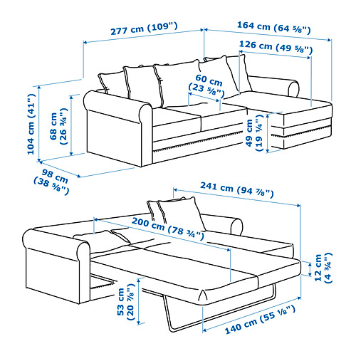 GRÖNLID 3-seat sofa-bed with chaise longue