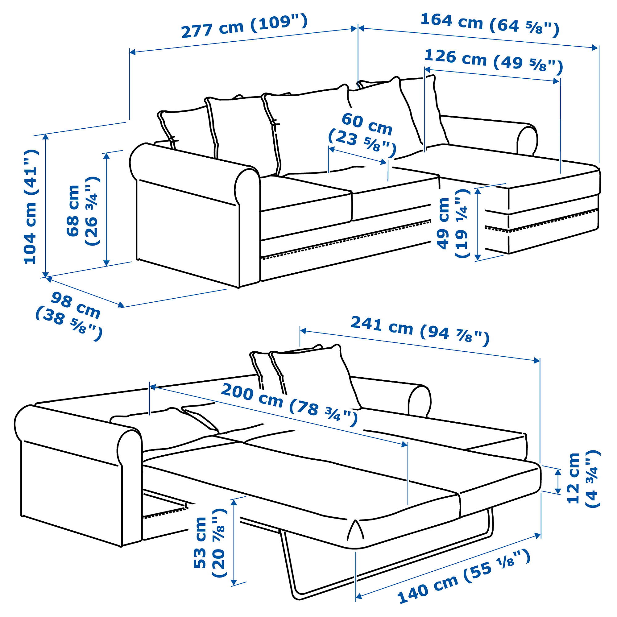 GRÖNLID 3-seat sofa-bed with chaise longue