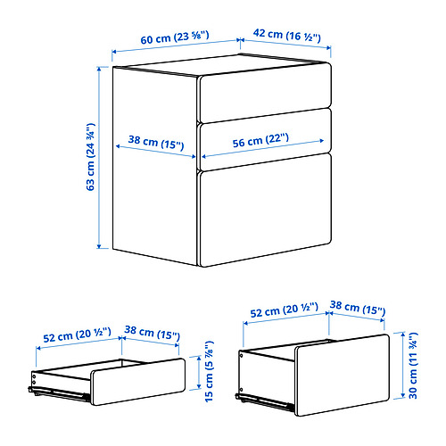 PLATSA/SMÅSTAD chest of 3 drawers