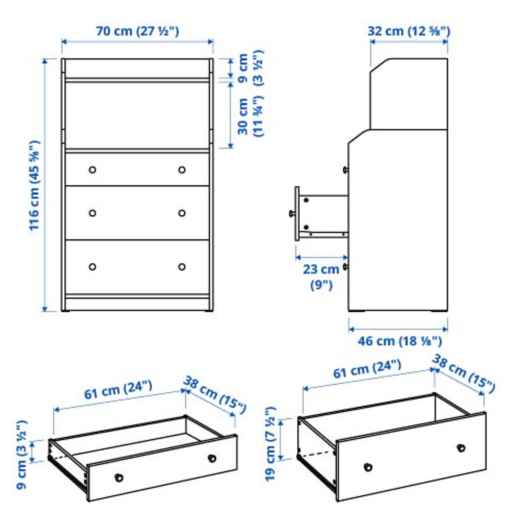 HAUGA chest of 3 drawers with shelf