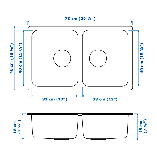 HILLESJÖN inset sink, 2 bowls