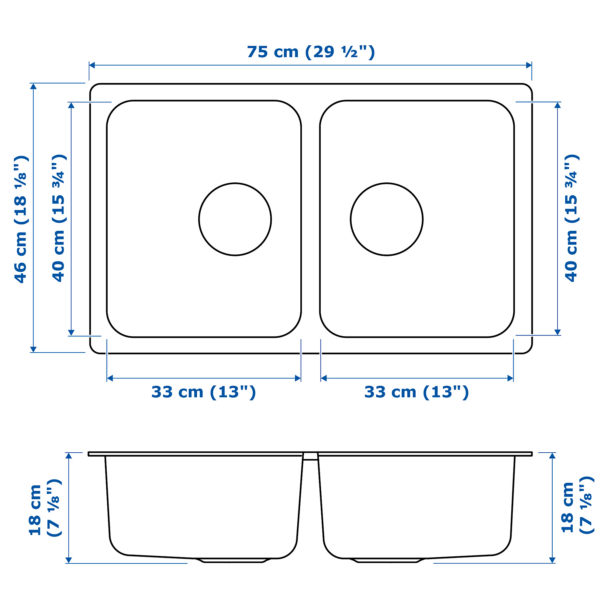 HILLESJÖN inset sink, 2 bowls