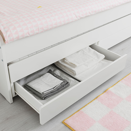 SLÄKT bed frame with underbed and storage, LURÖY