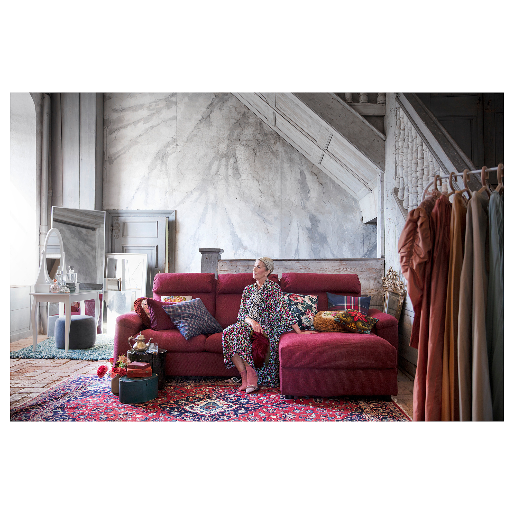 LIDHULT 3seat sofabed, with chaise longue/Lejde redbrown IKEA