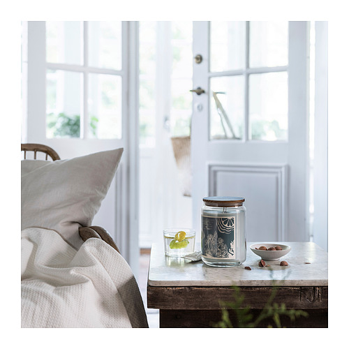 BUKETTAPEL scented candle/glass w lid/2 wicks