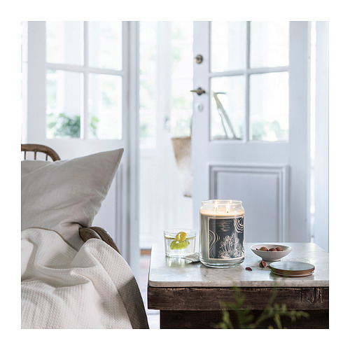 BUKETTAPEL scented candle/glass w lid/2 wicks
