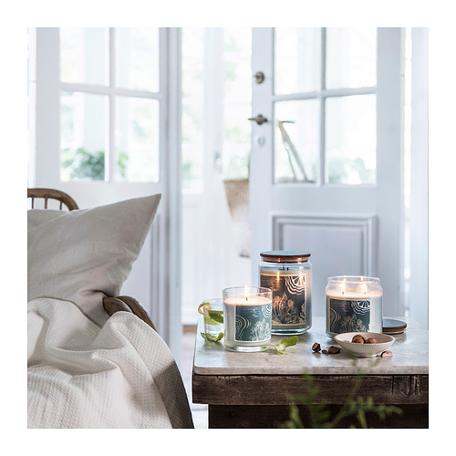 BUKETTAPEL scented candle/glass w lid/2 wicks