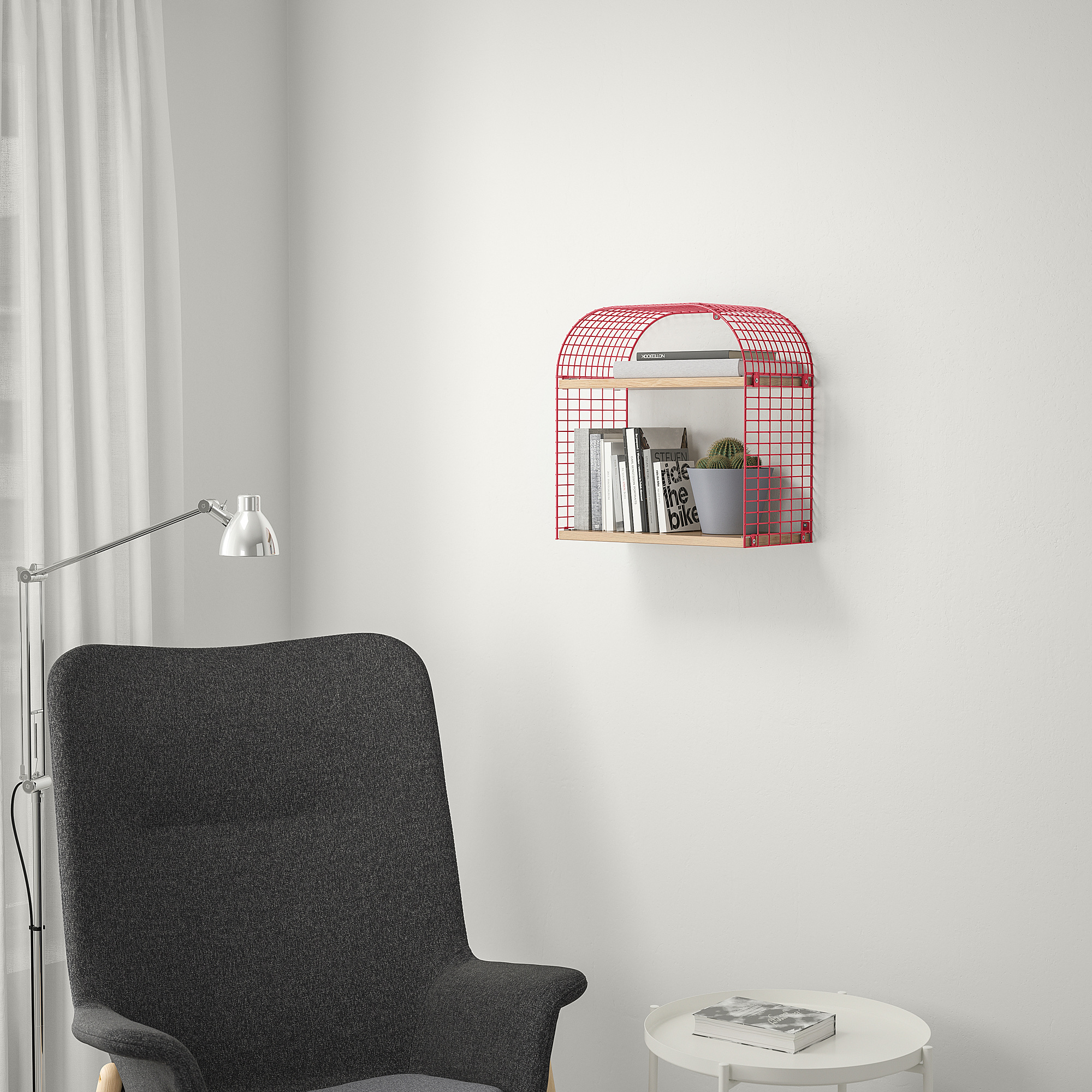 SVENSHULT wall shelf with storage, brownred/white stained oak effect