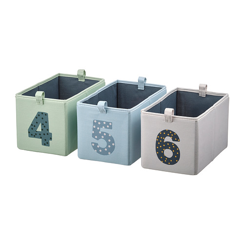 BARNDRÖM - box, set of 3, green blue/beige, 17x27x17 cm