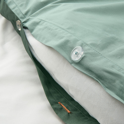 STRANDTALL duvet cover and pillowcase, grey-green/dark green, 150x200/50x80 cm
