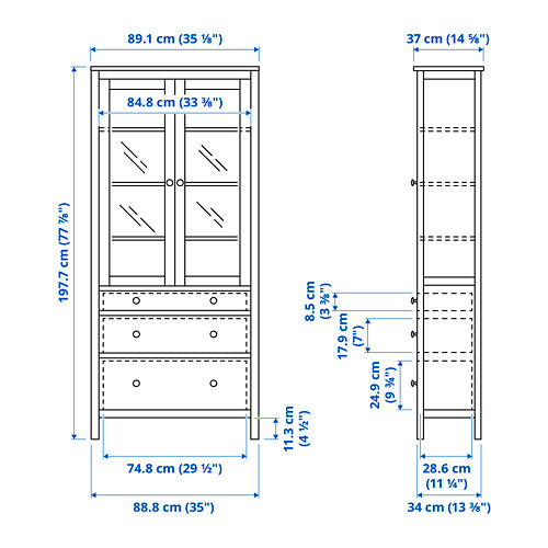 HEMNES glass-door cabinet with 3 drawers