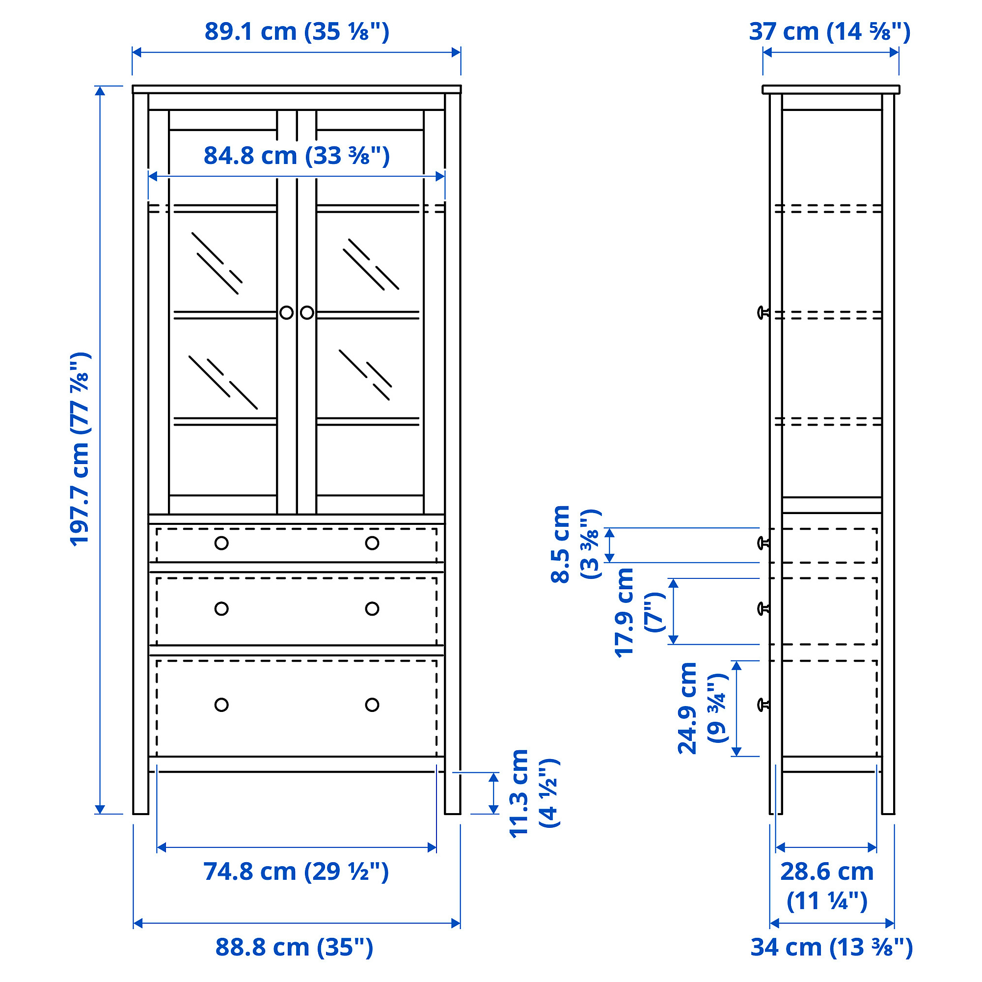 HEMNES 玻璃門貯物櫃連3層抽屜