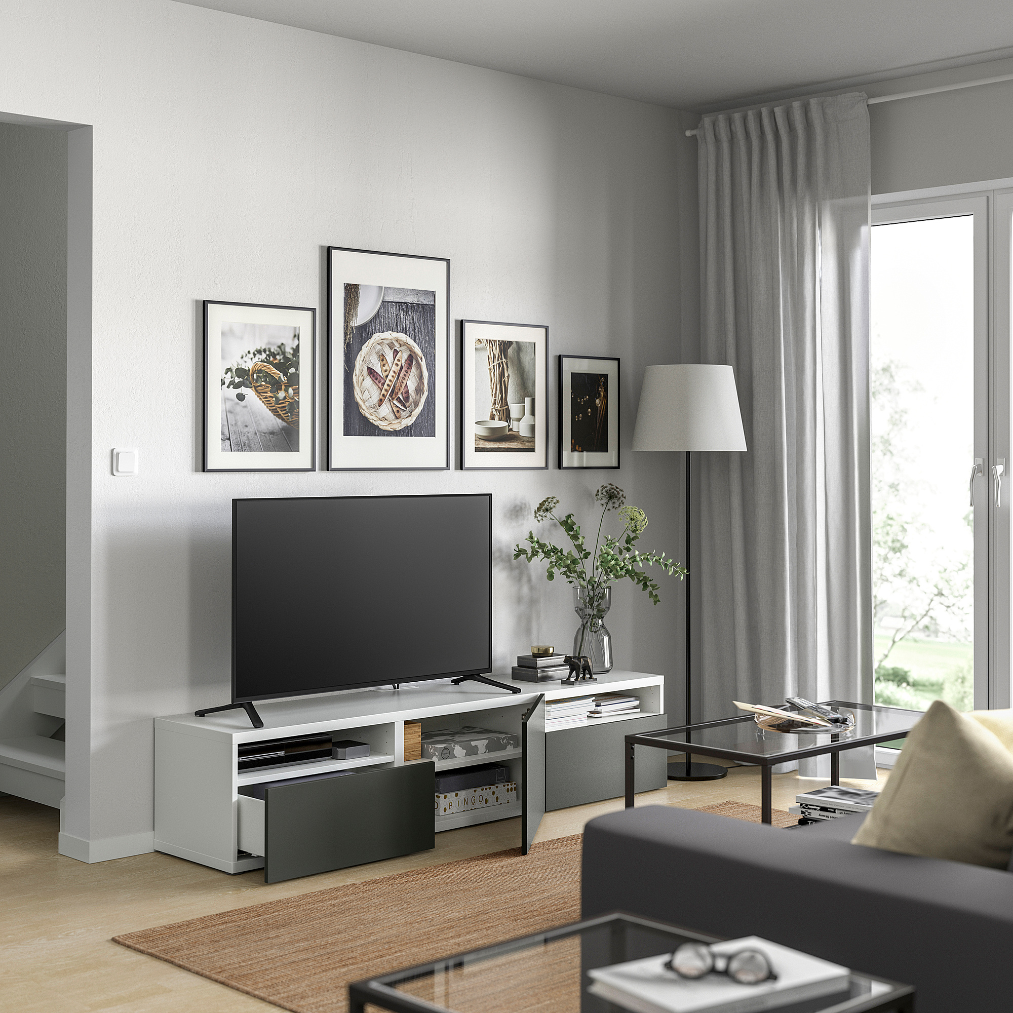 BESTÅ TV bench with drawers and door