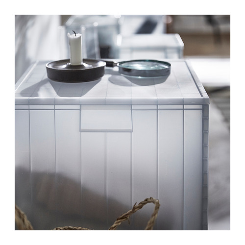 PANSARTAX storage box with lid, 33x33x33 cm, transparent grey-blue