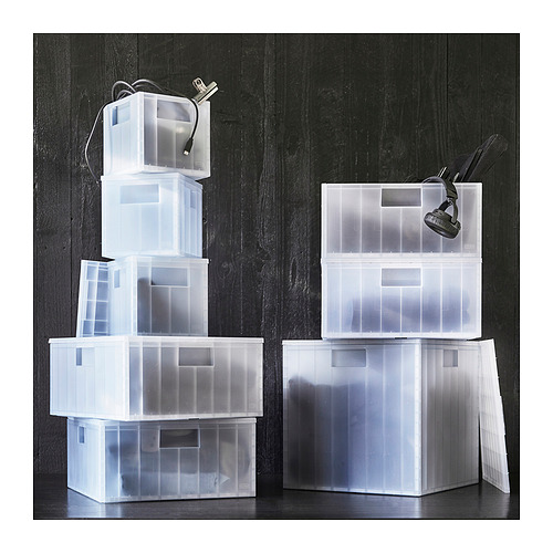 PANSARTAX storage box with lid, 33x33x33 cm, transparent grey-blue