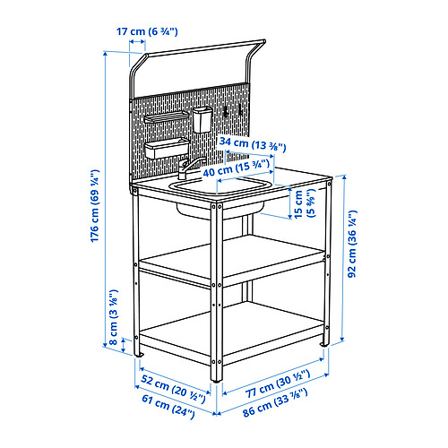 GRILLSKÄR sink unit w back panel